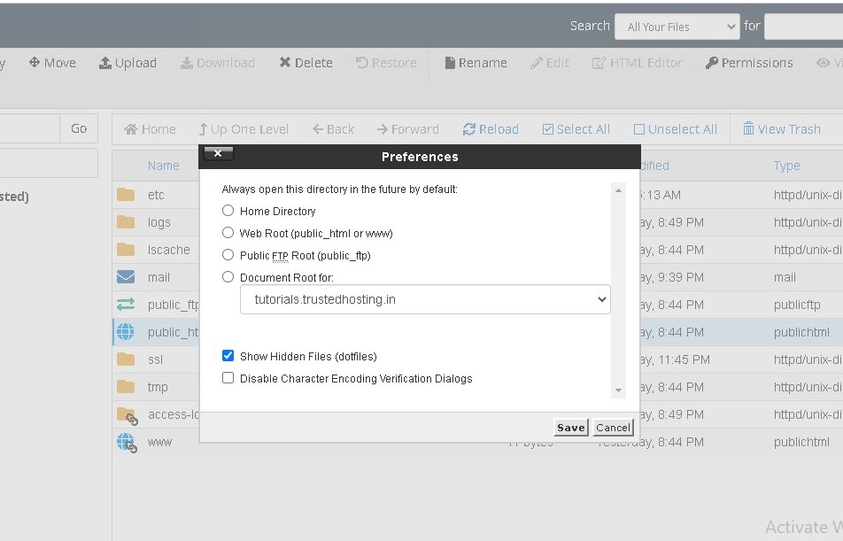 How to show hidden files in Filemanager