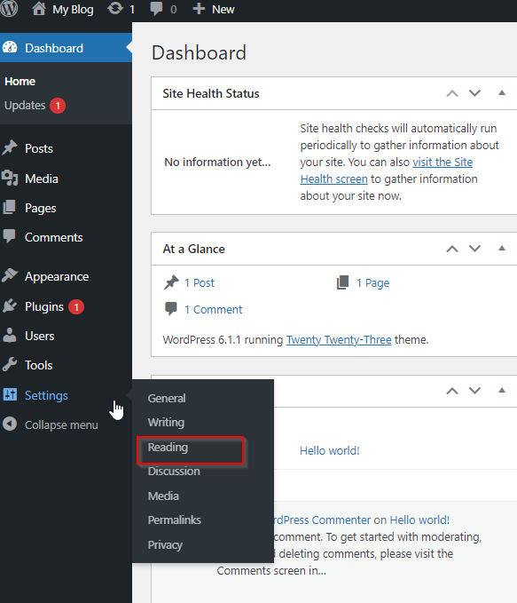 WordPress – Reading Setting