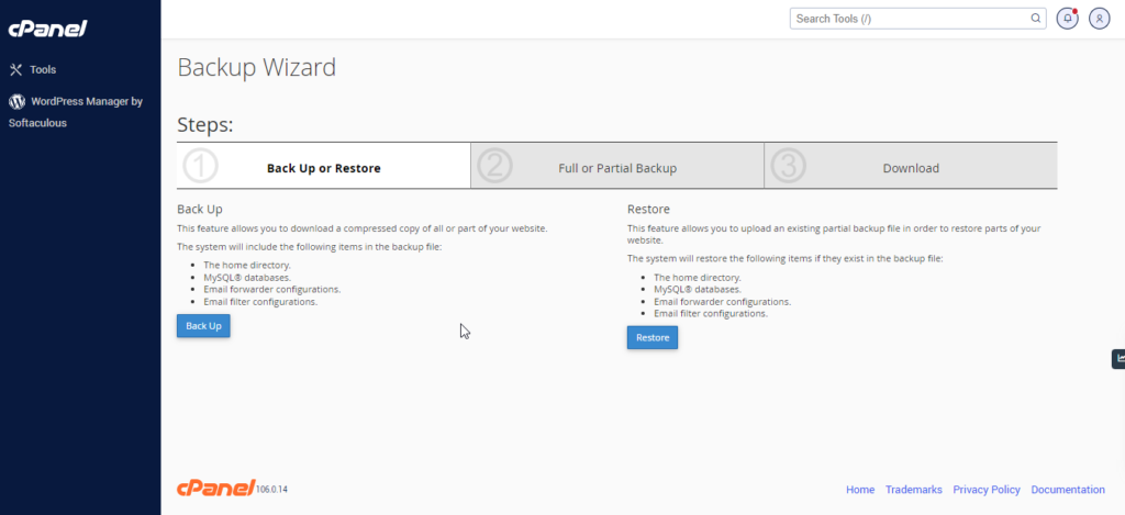 Backup Wizard – cPanel