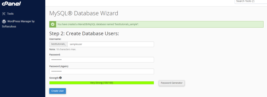 My SQL Database Wizard -cPanel