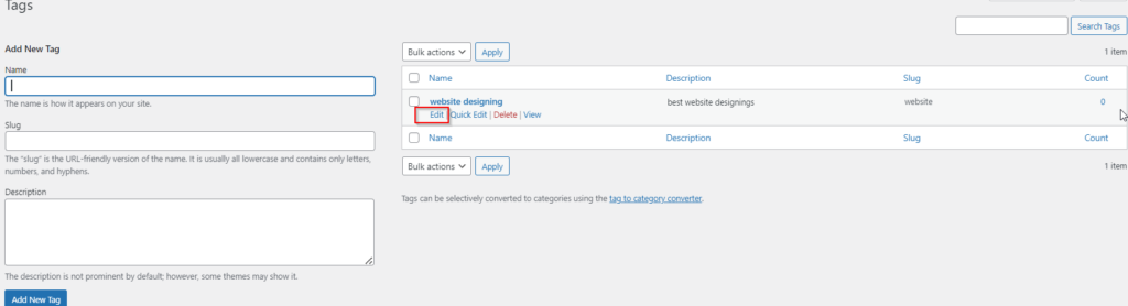 WordPress – Edit Tags