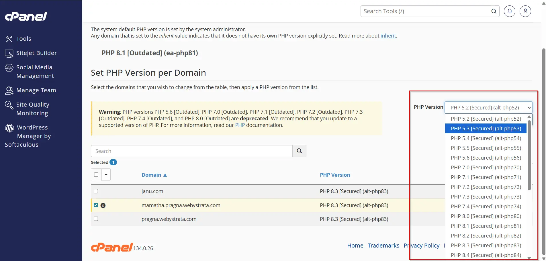 how-to-change-php-version-in-cpanel