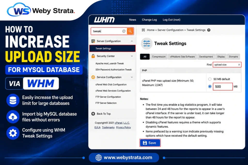 How to Increase Upload Size for MySQL Database via WHM