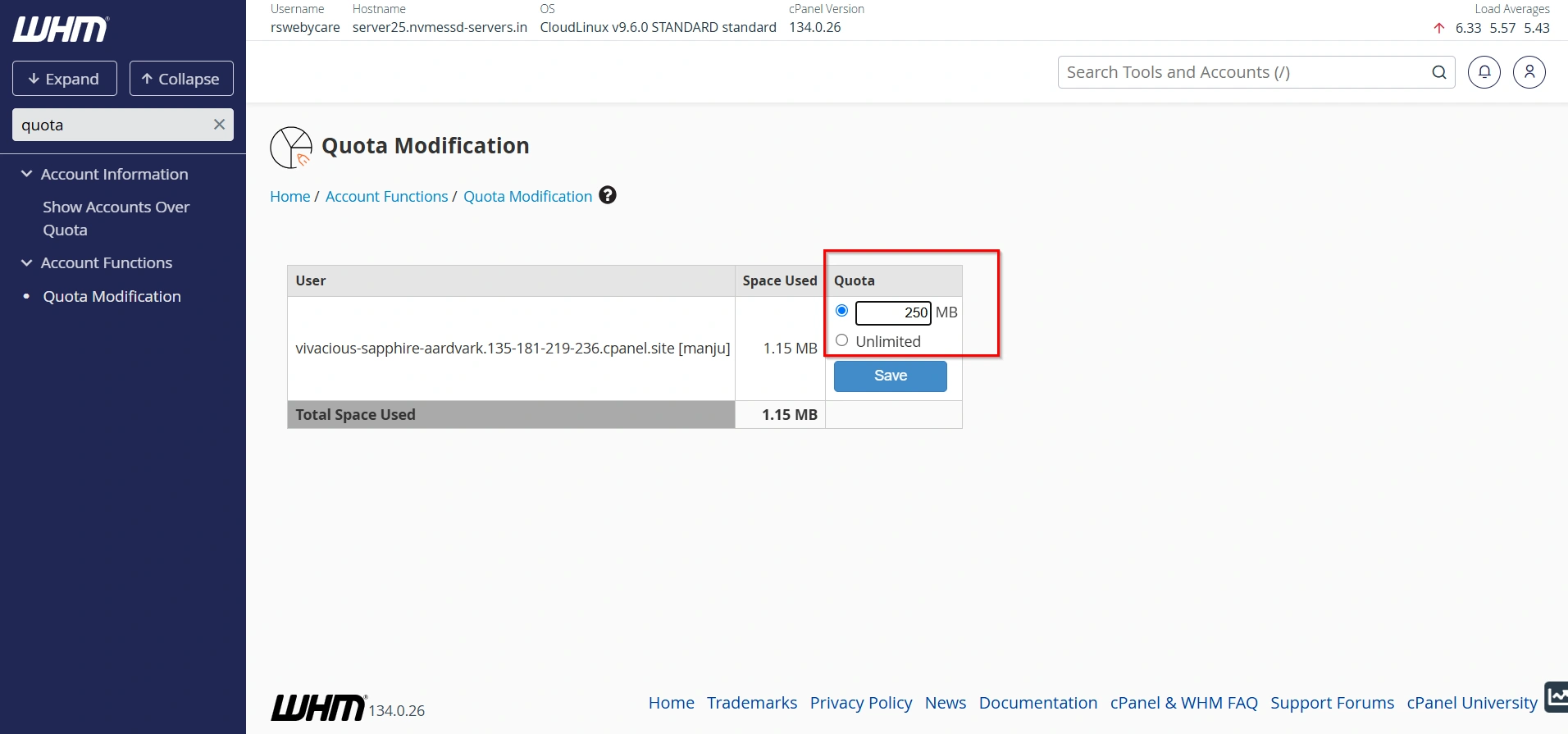 how-to-modify-hosting-account-quota-in-whm