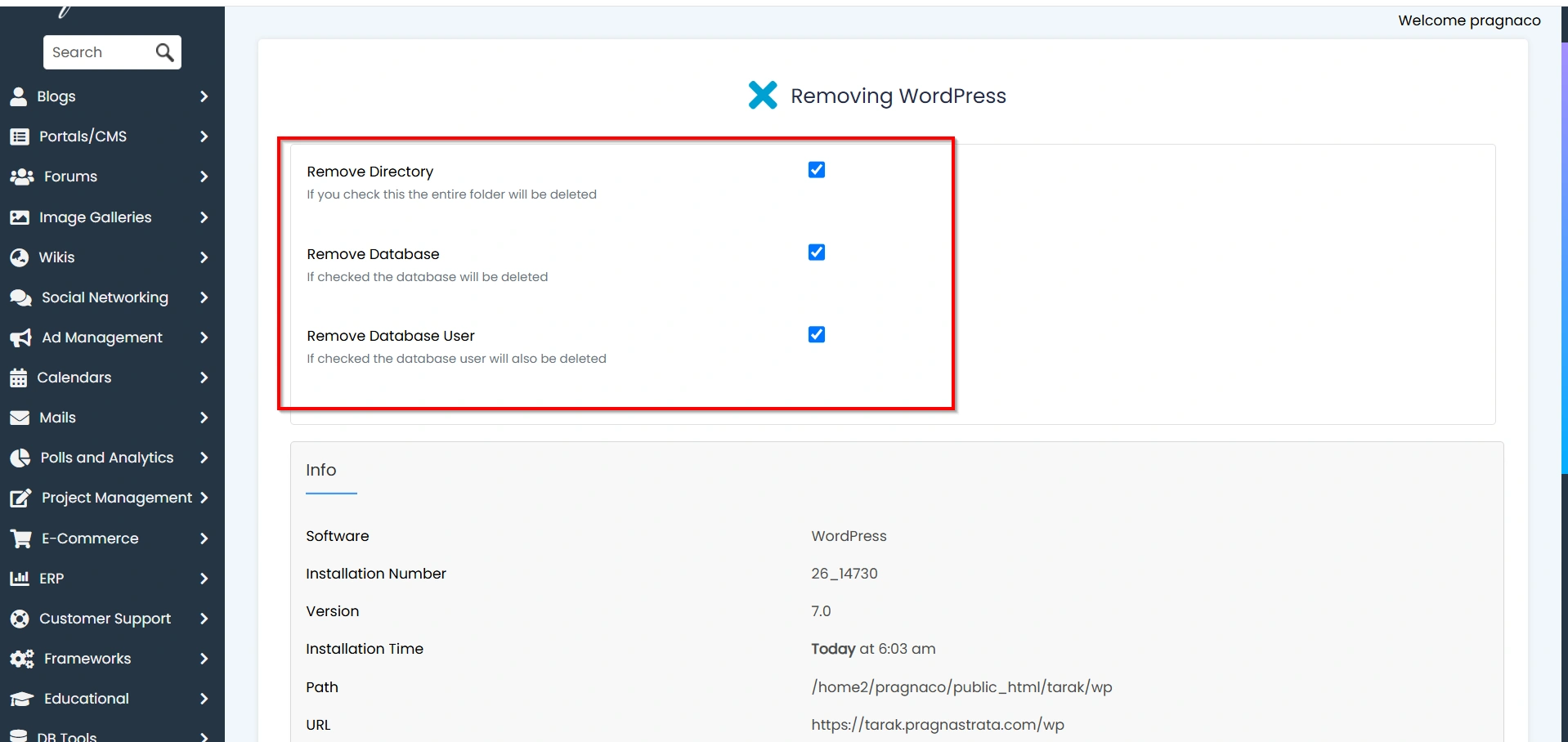 how-to-remove-wordpress-from-cpanel-softaculous